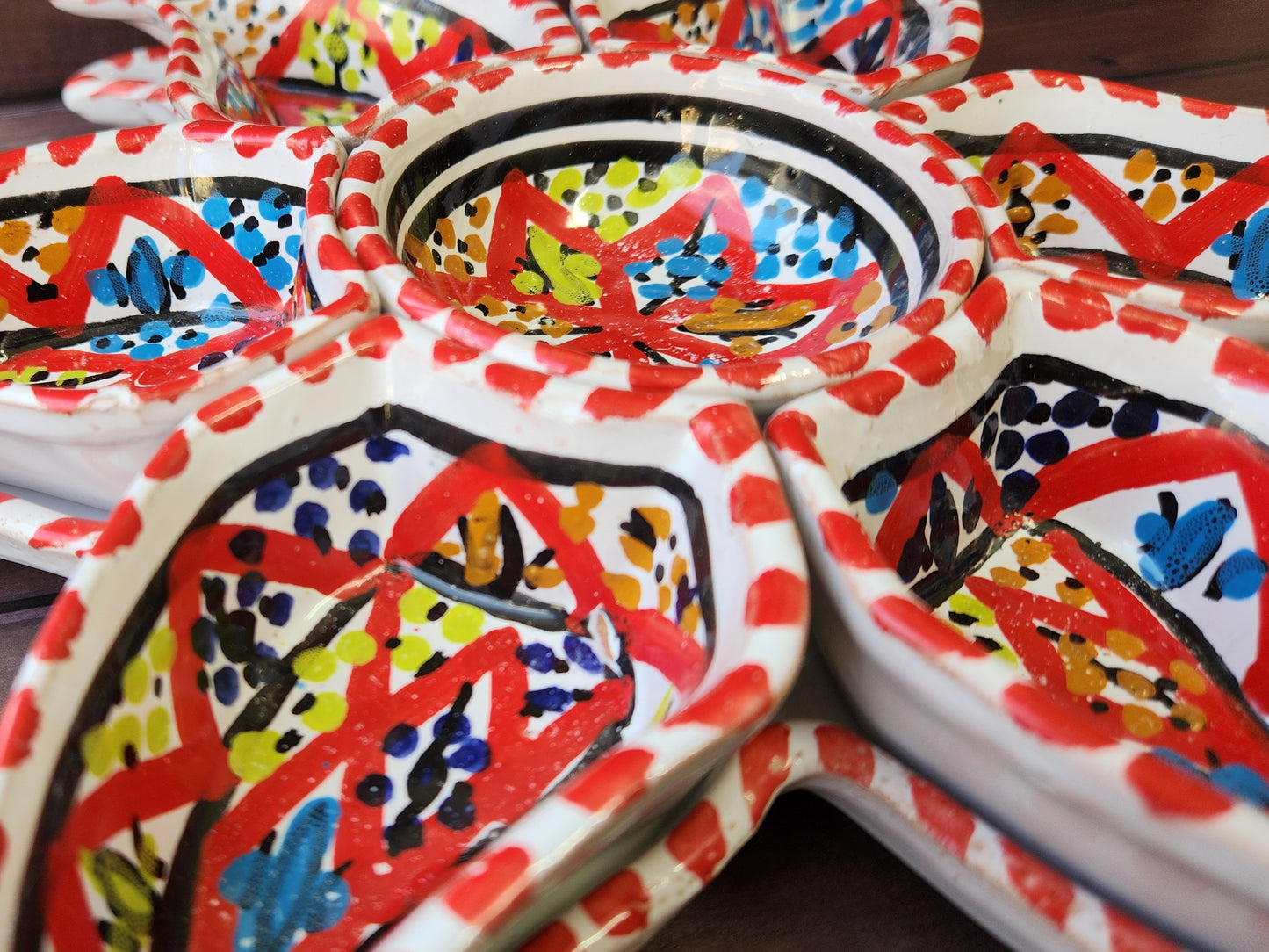 Tunisian Hand-Painted Pottery Sun Motif Separated Plate Medium size - Red | Plates exhibited at the Tunisia Pavilion, Expo 2025