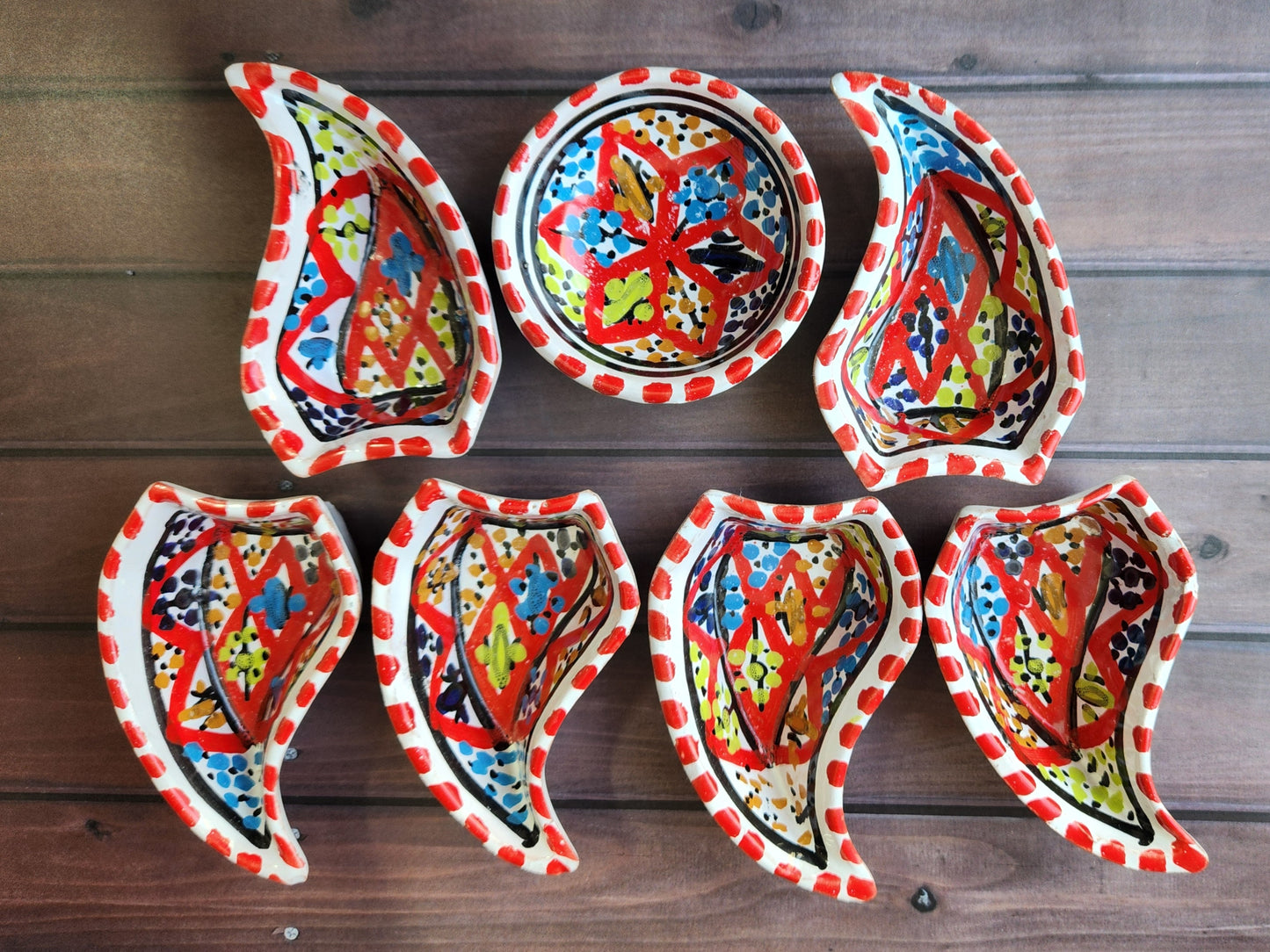 Tunisian Hand-Painted Pottery Sun Motif Separated Plate Medium size - Red | Plates exhibited at the Tunisia Pavilion, Expo 2025