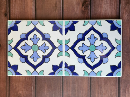Tunisian ceramic tile | Mediterranean blue painted tile (19.9 x 9.9 cm) sold individually 